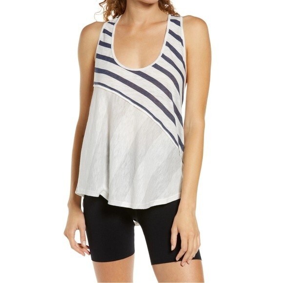 NWT Free People Keep Rolling Racerback Tank Navy Sage Combo Size Medium NEW - Picture 16 of 16